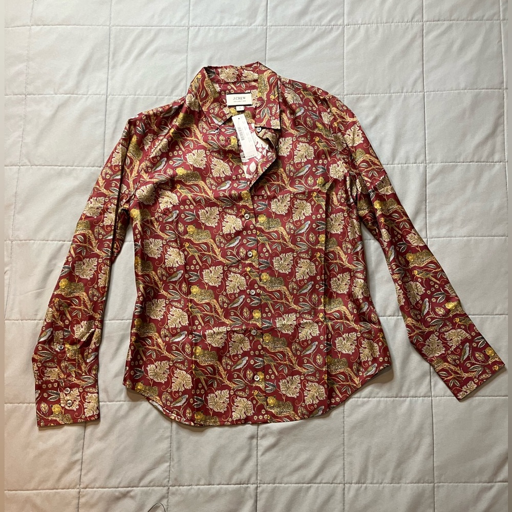 NET J Crew Collection Women’s 6 Burgundy Jungle Silk Blouse